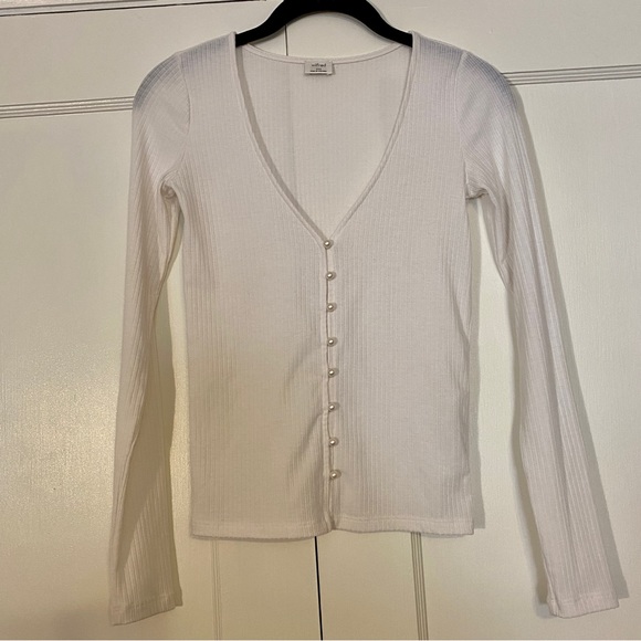 Aritzia Wilfred Button Down Ribbed White Long Sleeve Top XXS - Picture 2 of 7